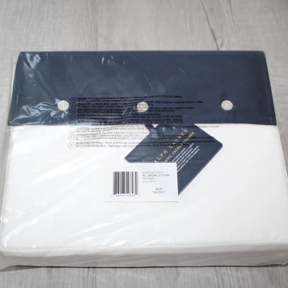 Ralph Lauren RL 624 Organic Cotton Sateen Border TWIN Duvet Cover $330 Polo Navy